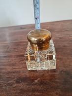 Oude Kristallen Inktpot met Koperen Deksel, Ophalen of Verzenden