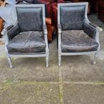 2 rofra fauteuils zilver + zwart vintage leer + BEZORGING