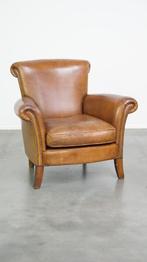 Schapenleren armchair/ fauteuil afgewerkt met siernagels, Ophalen, Gebruikt, Klassiek, Vintage, 75 tot 100 cm