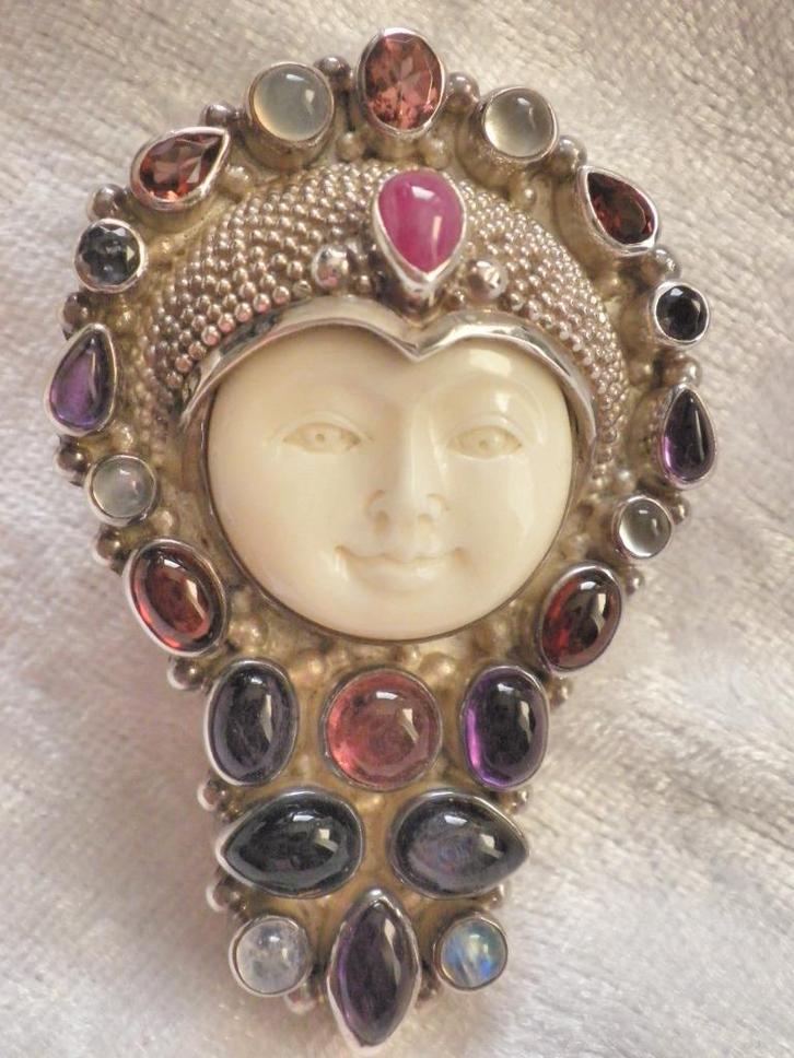 Prachtige Zware Zilveren Hanger/Broche - Robijn - Amethist, Sieraden, Tassen en Uiterlijk, Antieke sieraden, Broche, Zilver, Met edelsteen