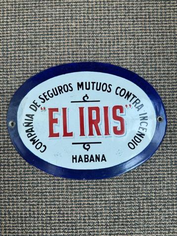 Antiek emaille verzekeringsbord Cuba: El Iris beschikbaar voor biedingen