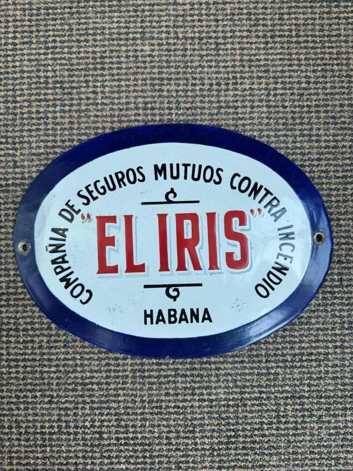 Antiek emaille verzekeringsbord Cuba: El Iris, Antiek en Kunst, Antiek | Emaille, Ophalen of Verzenden