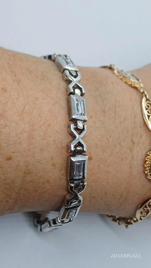 Zilveren armband aquamarijn 925 - 18cm, Sieraden, Tassen en Uiterlijk, Armbanden, Zilver, Zilver, Met edelsteen, Ophalen of Verzenden