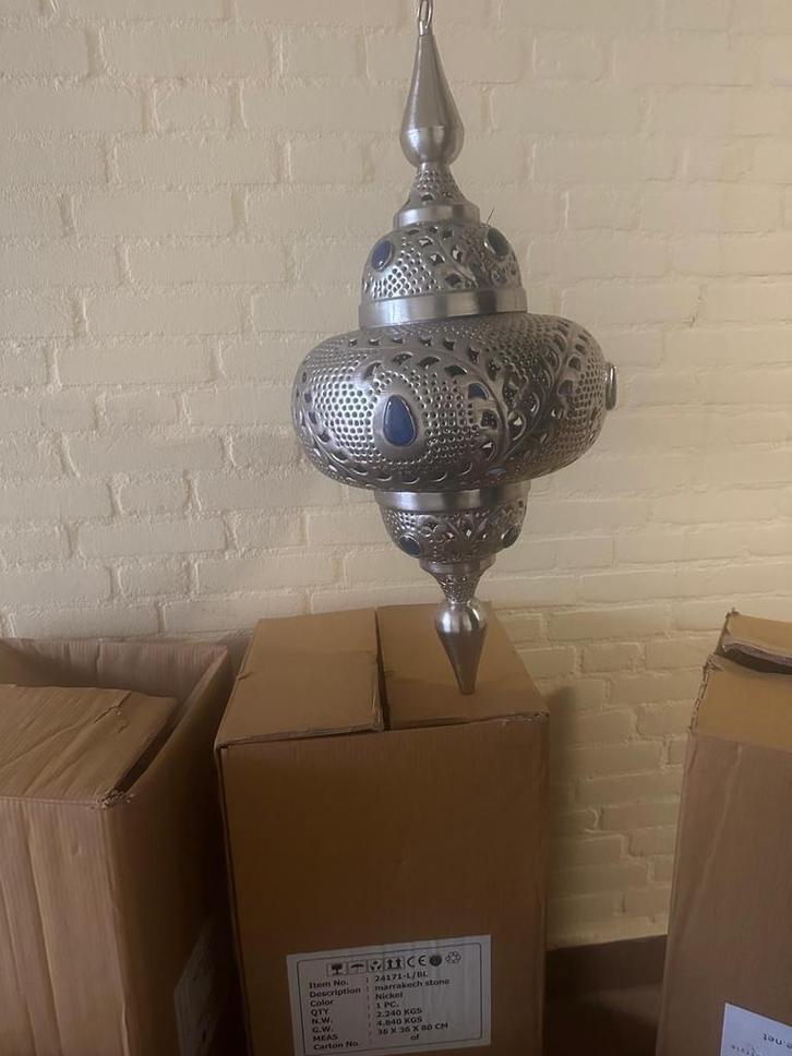 Oosterse Hanglamp Marrakech Stone Nikkel, Huis en Inrichting, Lampen | Hanglampen, Nieuw, 75 cm of meer, Metaal, Ophalen of Verzenden