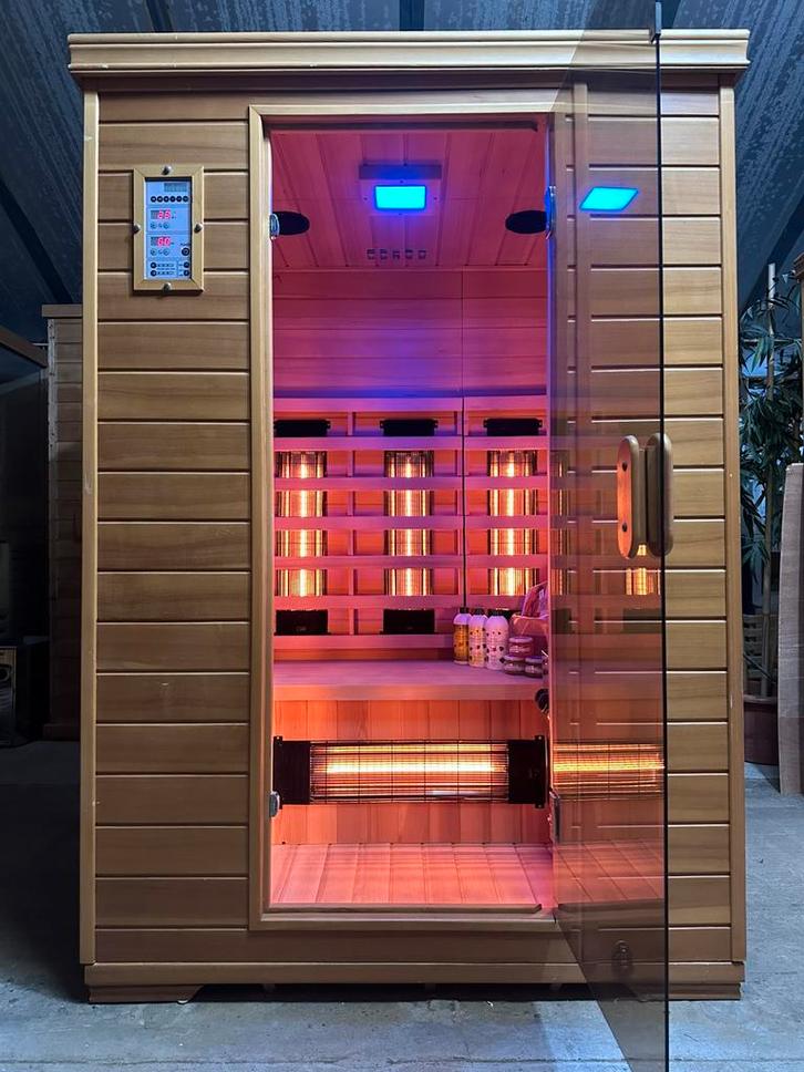 COMBI SAUNA INFRAROOD MET OPGIETKACHEL GRATIS BEZORGD! 🚚, Sport en Fitness, Sauna, Zo goed als nieuw, Complete sauna, Fins of Traditioneel