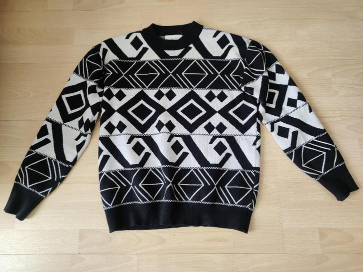 Sweater / Trui met patroon Koreaanse stijl zwart/wit, Kleding | Heren, Truien en Vesten, Gedragen, Maat 48/50 (M), Zwart, Ophalen of Verzenden