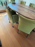 6 L' Ancora Eetkamerstoelen van leer - Lime - Wieltjes, Huis en Inrichting, Ophalen, Gebruikt, Overige kleuren, Metaal