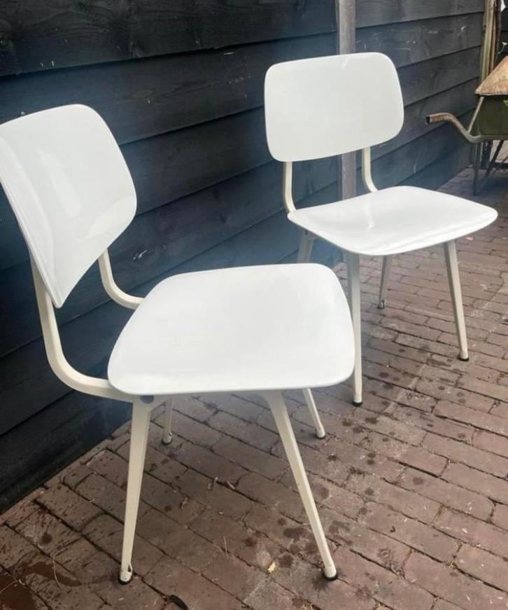 AHREND / REVOLT / WIT / 2 STUK /, Huis en Inrichting, Stoelen, Gebruikt, Twee, Kunststof, Metaal, Wit, Ophalen of Verzenden