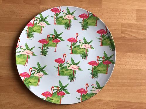 Serveerbord / serveerschaal / onderbord 40 cm flamingo print, Huis en Inrichting, Keuken | Servies, Zo goed als nieuw, Schaal of Schalen