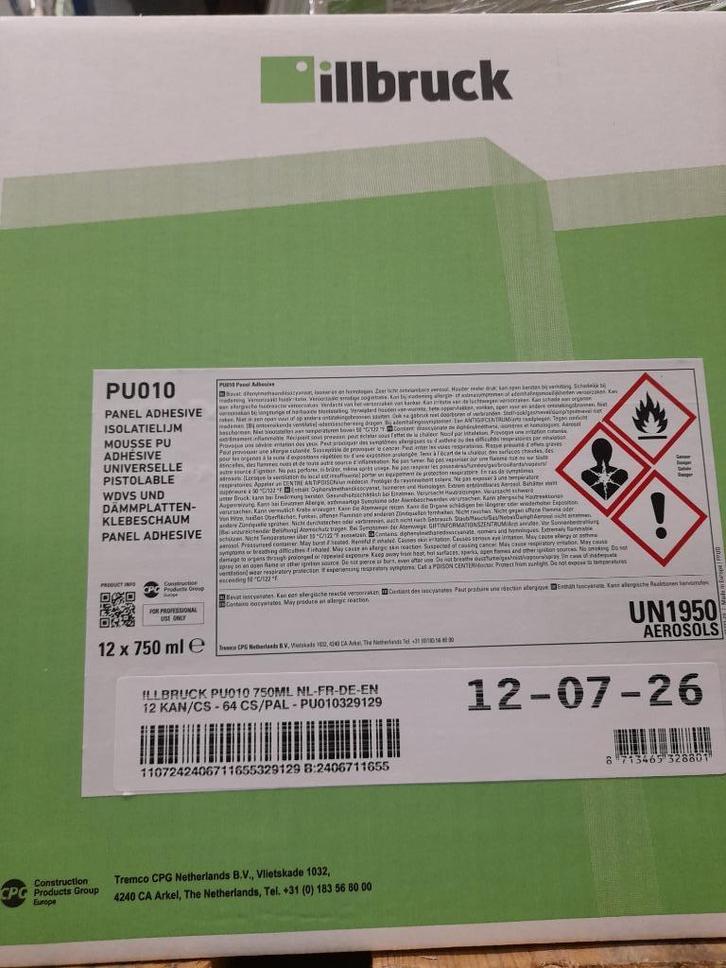 PU010 lijmschuim Isolatielijm Illbruck isolatiemateriaal, Doe-het-zelf en Verbouw, Isolatie en Afdichting, Nieuw, Overige materialen