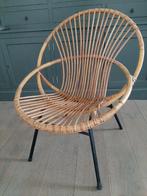 Vintage Bamboe Stoel met zwarte metalen pootjes, Huis en Inrichting, Stoelen, Ophalen, Gebruikt, Bruin, Vintage