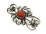 Vintage zilveren broche met bloedkoraal, Verzenden, Zilver, Broche, Met edelsteen