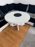 Eettafel (rond) Hoogglans wit met glas, Ophalen, 100 tot 150 cm, Rond, 75 cm of meer