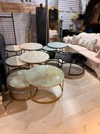 Marmerlook Glazen Ronde Salontafel- Set van 2-Zwart, Ophalen of Verzenden, Rond, 50 tot 100 cm, Minder dan 50 cm