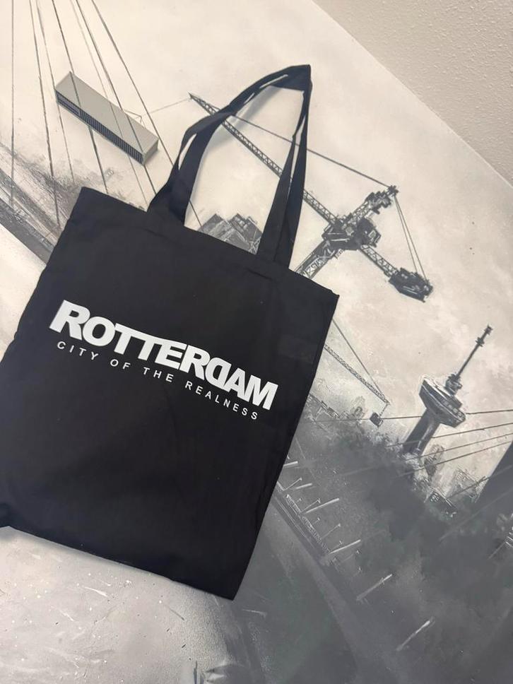 Katoenen Boekentas - Rotterdam, Sieraden, Tassen en Uiterlijk, Tassen | Damestassen, Nieuw, Shopper, Zwart, Ophalen