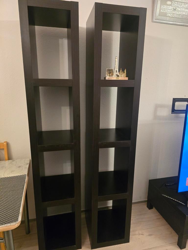 Twee donkerbruine open kasten, Met plank(en), Minder dan 50 cm, 200 cm of meer, Ophalen of Verzenden