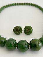 Groen Bakeliet - Catalin Ketting en Oorbellen, Sieraden, Tassen en Uiterlijk, Antieke sieraden, Verzenden, Overige materialen