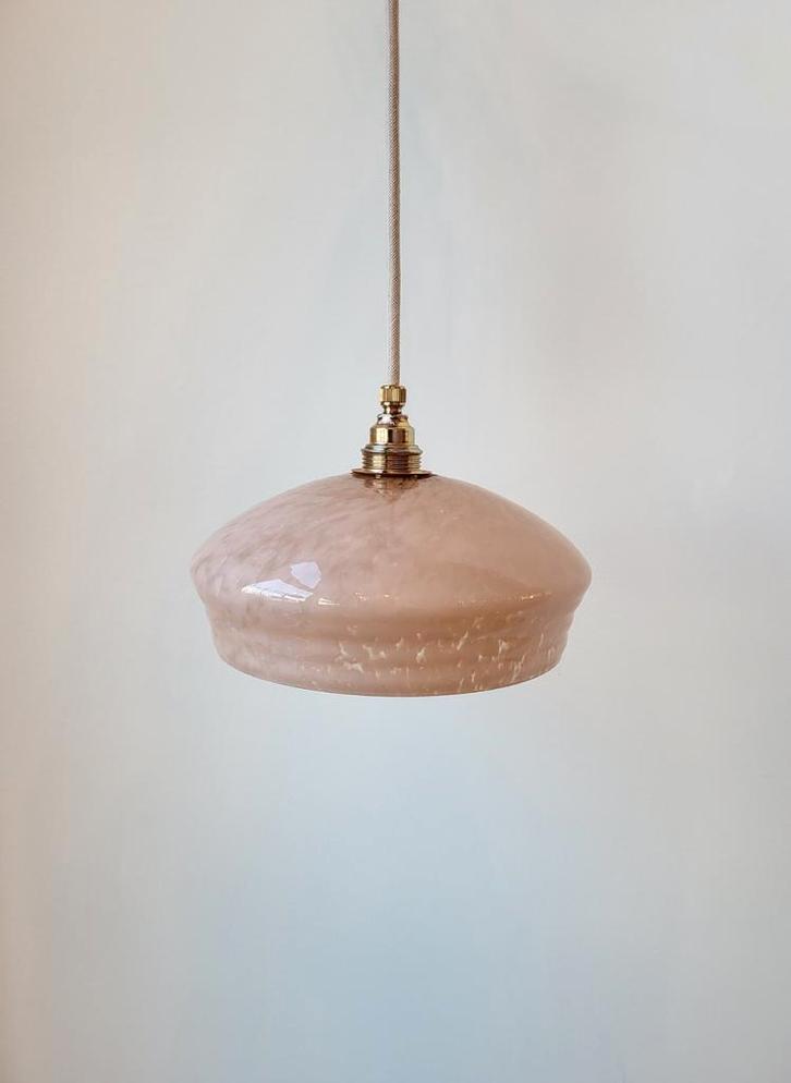 Vintage glazen hanglamp Clichy glas uit Frankrijk, Huis en Inrichting, Lampen | Hanglampen, Zo goed als nieuw, Minder dan 50 cm