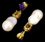 Oorhangers, zilver/goud, 6.72 gr, edelstenen en parels, Sieraden, Tassen en Uiterlijk, Oorbellen, Hangers, Verzenden, Paars, Nieuw