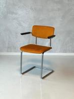Gispen 1125 eettafelstoel vintage sledestoel buisframe geel, Metaal, Gebruikt, Overige kleuren, Vintage