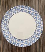 Zes dinerborden - wit met blauwe sierrand - onbeschadigd, Ophalen, Gebruikt, Bord(en), Overige stijlen