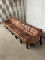Vintage bruin leer en eiken modulaire bank 1970, Ophalen