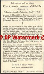 Wijnen Elisa 1925 Beek 1955 Maastricht x Bastings - 21588-, Verzamelen, Bidprentjes en Rouwkaarten, Bidprentje, Ophalen of Verzenden