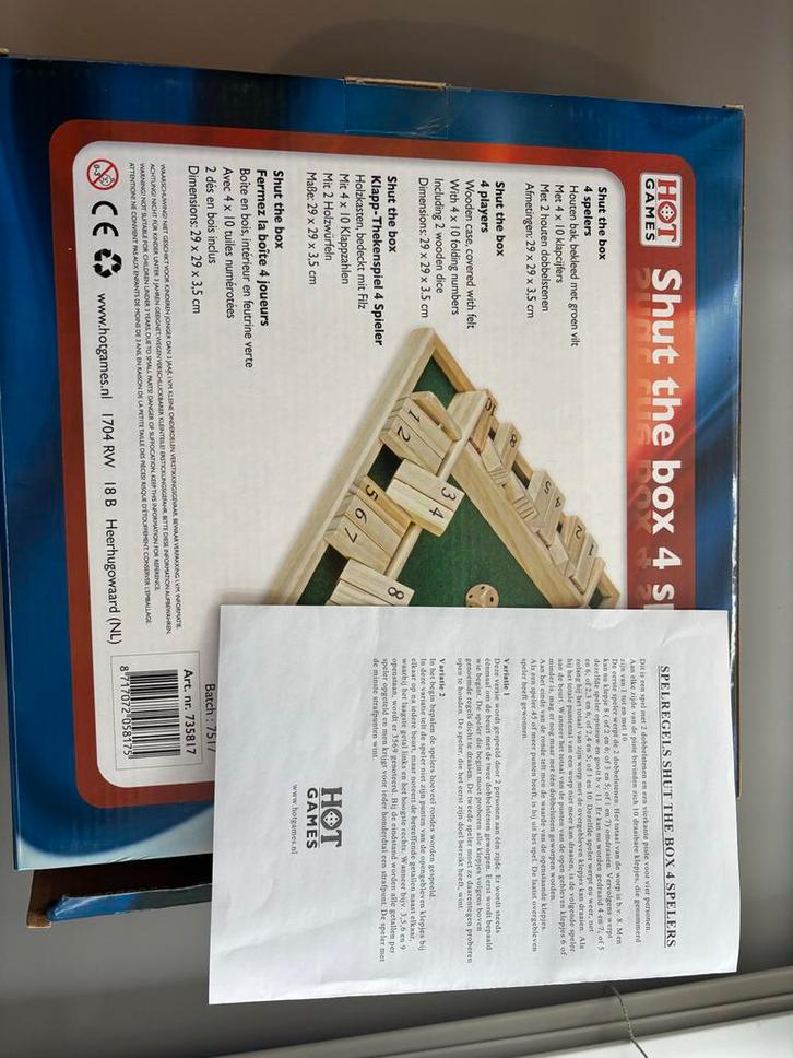 Shut the Box - Leuk dobbelspel!, Hobby en Vrije tijd, Gezelschapsspellen | Bordspellen, Zo goed als nieuw, Een of twee spelers