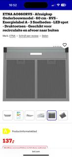 Etna Onderbouw Afzuigkap 60cm - Mechanische Ventilatie, Witgoed en Apparatuur, Afzuigkappen, Ophalen, Onderbouw afzuigkap, Nieuw