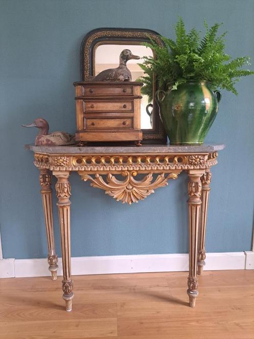 Antieke Wandtafel met marmer blad, Huis en Inrichting, Tafels | Sidetables, Gebruikt, 25 tot 50 cm, 50 tot 100 cm, Rechthoekig