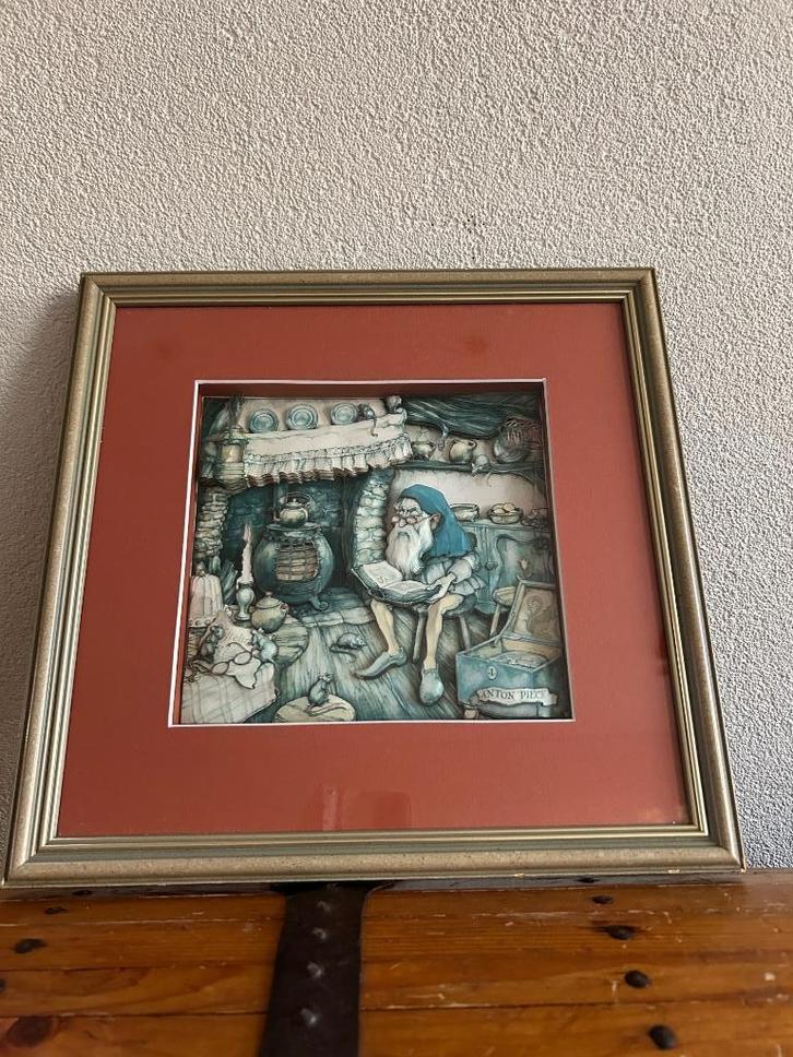 Anton Pieck Efteling 3D Prent kabouter in kabouter huisje, Verzamelen, Efteling, Gebruikt, Overige typen, Ophalen of Verzenden