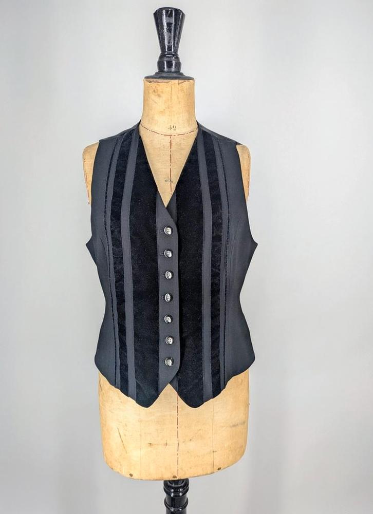 Vintage Zwart Fluweel Gilet - Maat 38, Kleding | Dames, Bodywarmers, Zo goed als nieuw, Maat 38/40 (M), Zwart, Ophalen of Verzenden