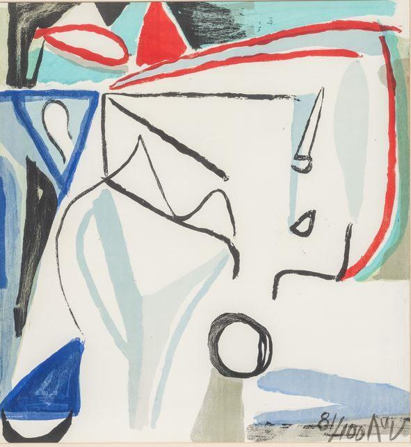 Bram van Velde(1895)Kle Lithografie"Fond Blanc MP139"Ges Gen, Antiek en Kunst, Kunst | Litho's en Zeefdrukken, Ophalen of Verzenden