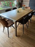 Eiken Eettafel met RVS Poten - 180x100 cm, Huis en Inrichting, Tafels | Eettafels, Ophalen, Gebruikt, 100 tot 150 cm, Eikenhout