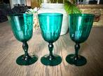 Antiek Glas 3x kristal blauw groen likeur wijn brocante top, Verzenden