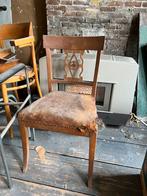 Antieke houten Biedemeier stoel met lederen zitting, Ophalen, Gebruikt, Bruin, Eén