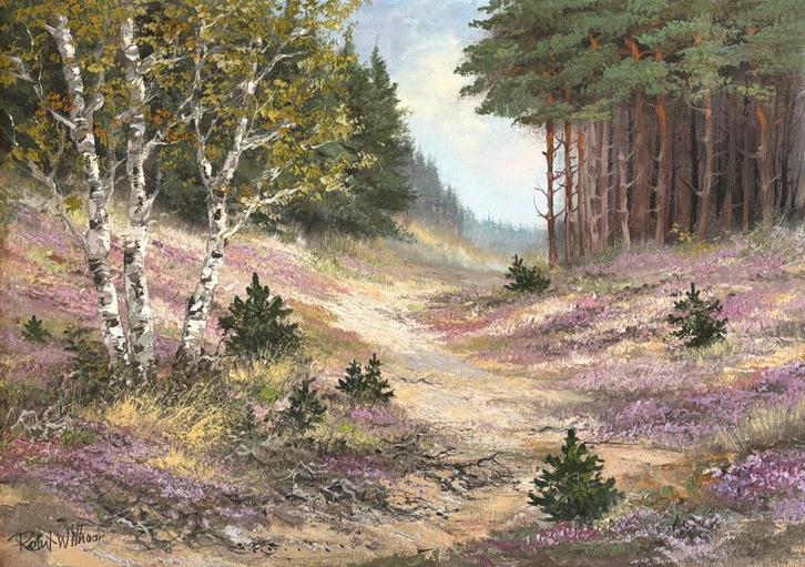 Kleurrijke bos en heide van Reint Withaar, Antiek en Kunst, Kunst | Schilderijen | Klassiek, Ophalen of Verzenden