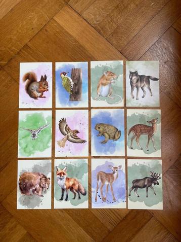 Aquareldieren kinderkamer bosdieren - set van 12 x A6 beschikbaar voor biedingen