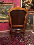 Brocante barok leren stoel hout antiek - bruin, Ophalen of Verzenden