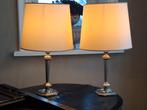 2 dezelfde grote lampen met crème kap en zilvertinnen voet, Ophalen of Verzenden, Zo goed als nieuw