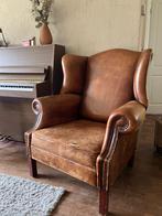 Leren wing chair oor fauteuil Chesterfield met beschadiging, Ophalen, Gebruikt, 75 tot 100 cm