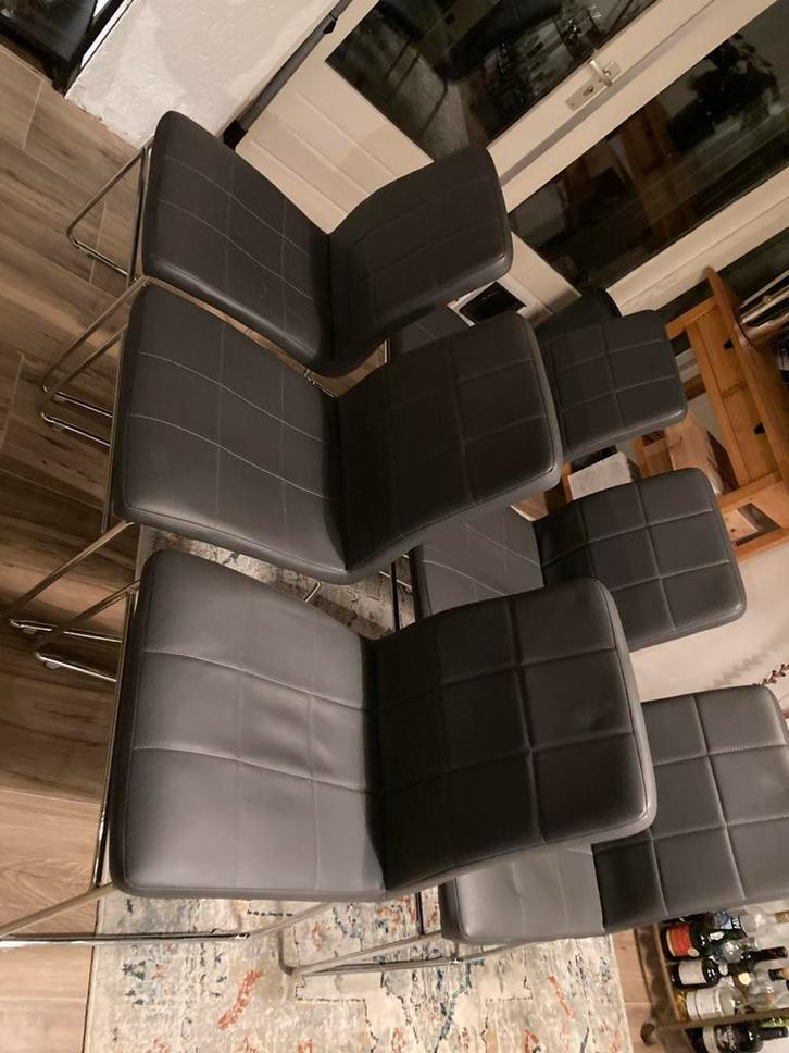 6 Chicago Zwart Leatherlook Eetkamerstoelen, Huis en Inrichting, Stoelen, Gebruikt, Vijf, Zes of meer stoelen, Metaal, Zwart, Ophalen