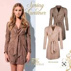 Trenchcoat Lederlook Goldie Estelle Monica Maat S Als nieuw, Kleding | Dames, Maat 38/40 (M), Goldie Estelle, Bruin, Ophalen of Verzenden