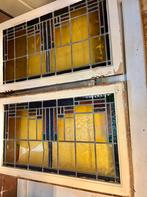 Twee kozijnen met glas in lood jaren dertig, Ophalen, Gevelraam of Ruit, Gebruikt, 80 tot 120 cm