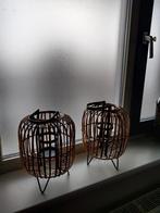 Set van 2 rotan lantaarns / kaarsenhouders 🕯️, Huis en Inrichting, Ophalen, Gebruikt, Zwart, Minder dan 25 cm