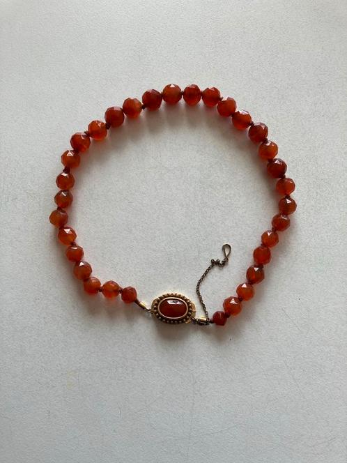 Antieke Carneool Ketting met Gouden Slot, Sieraden, Tassen en Uiterlijk, Antieke sieraden, Ketting, Goud, Met edelsteen, Ophalen of Verzenden
