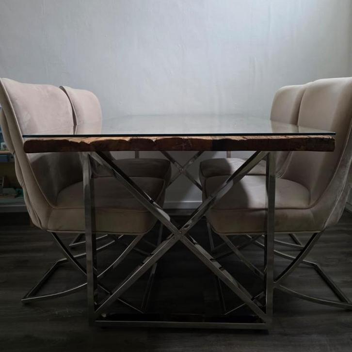 Eettafel met stoelen, Huis en Inrichting, Complete eetkamers, Zo goed als nieuw, 4 tot 6 stoelen, Ophalen