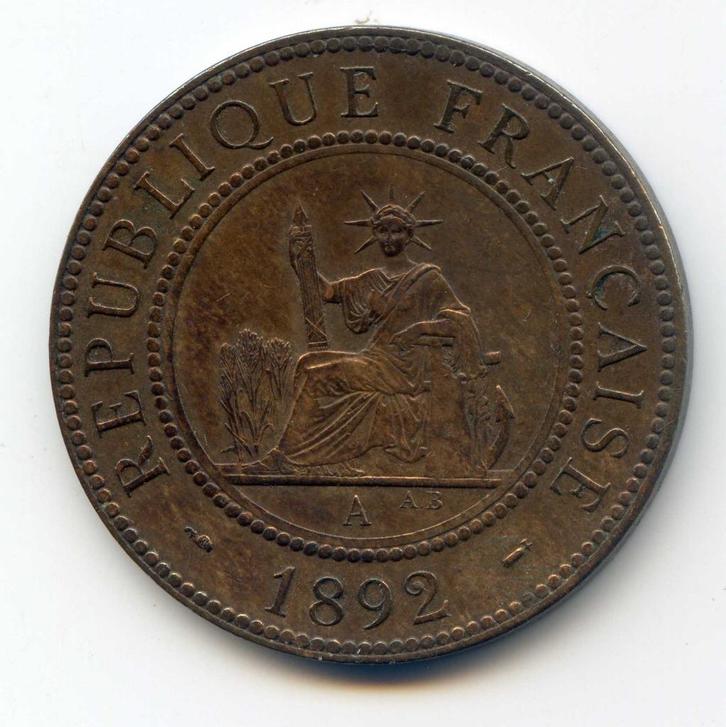 Frans Indo China 1 Cent 1892 - 10 gram, Postzegels en Munten, Munten | Azië, Zuidoost-Azië, Ophalen of Verzenden