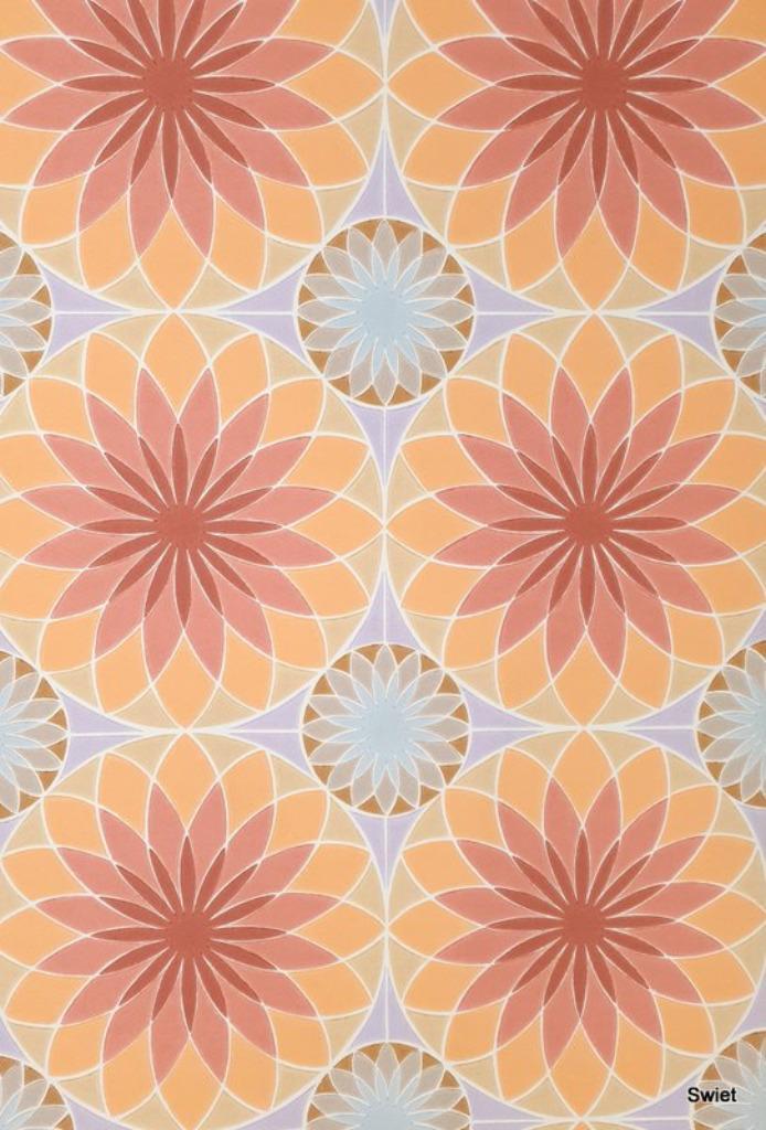 5721 Spacey vintage behang geometrisch seventies retro swiet, Huis en Inrichting, Stoffering | Behang, Oranje, minder dan 10 m²