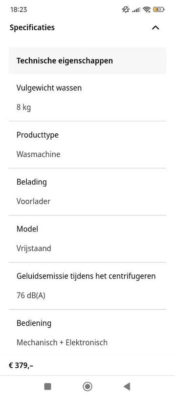 Wasmachine Sharp ES-NB814AWNA9-BX beschikbaar voor biedingen